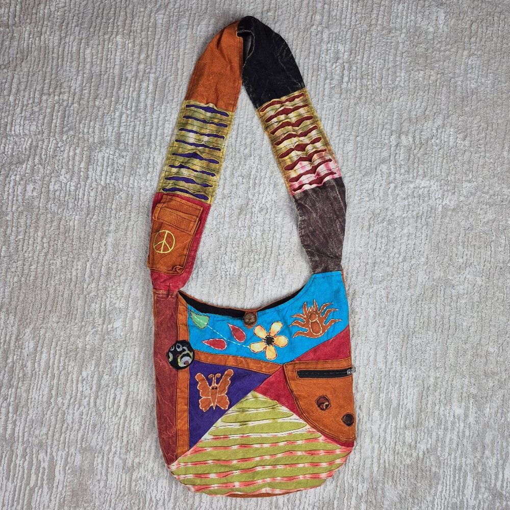 Rising International Patchwork Distressed Tye Die Multi Color Large Hobo Bag